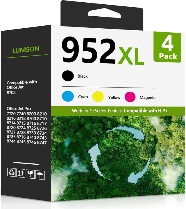 Main image of 952XL Ink Cartridges Replacement for HP 952 XL 952 Ink Works for Office Jet 8710 7740 8720 8210 8715 8702 7720 8730 8740 8216 8725 8700 Printer (4 Pack, 1BK/1C/1M/1Y)