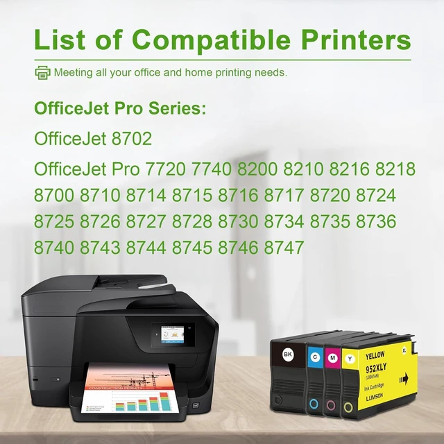Alt view image 2 of 7 - 952XL Ink Cartridges Replacement for HP 952 XL 952 Ink Works for Office Jet 8710 7740 8720 8210 8715 8702 7720 8730 8740 8216 8725 8700 Printer (4 Pack, 1BK/1C/1M/1Y)
