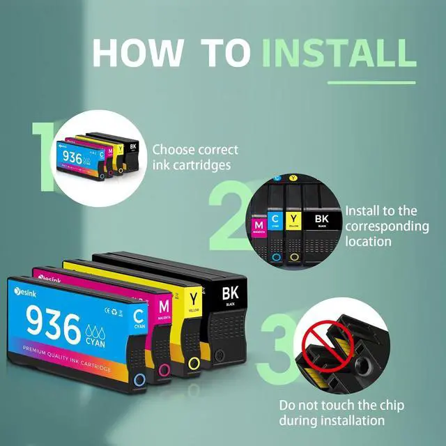 Alt view image 4 of 7 - 936 936e 936xl 936 XL Ink Cartridges Replacement for HP 936 936e 936 XL 936xl Ink Cartridges for HP Printers Combo Pack Works with OfficeJet 9120 OfficeJet Pro 9110 9120 9130 (4-Pack) (4)