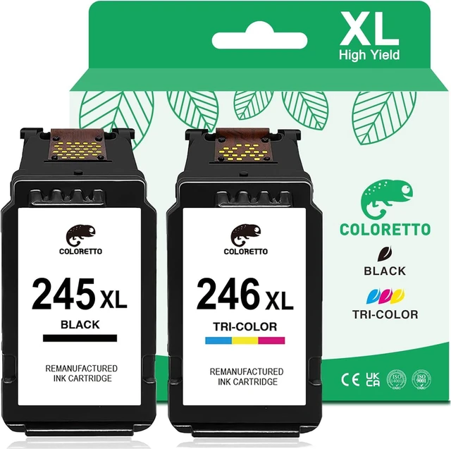 Main image of COLORETTO Ink Cartridges 245XL 246XL for Canon Pixma MX492 MX490 TR4527 TR4522 TR4520 MG3020 MG2929 MG2920 MG2525 TS3325 TS3320 TS3129 IP2820 Printer Remanufactured PG245 CL246 XL 1 Black 1 Tri-Color