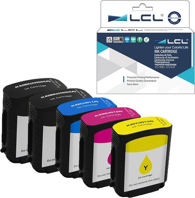 Main image of LCL Compatible Ink Cartridge Replacement for HP 82 CH565A C4911A C4912A C4913A 510 (2Black Cyan Yellow Magenta 5-Pack)