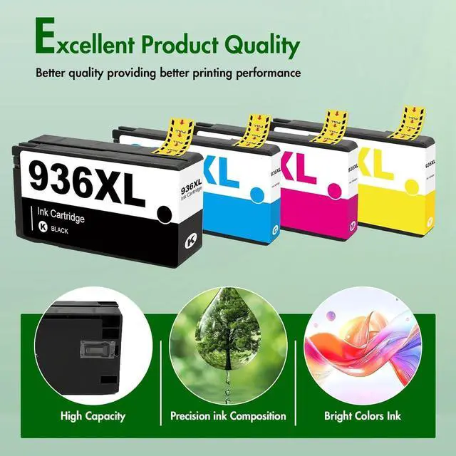 Alt view image 5 of 7 - 936XL 936e Ink Cartridges Combo Pack: Replacement for HP 936XL 936 Combo Pack for HP OfficeJet Pro 9120e Series 9125e 9122e 9128e 9120b 9130b 9130e 9135e 9730e Printer4 Pack