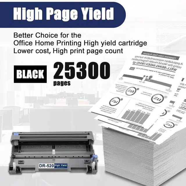 Alt view image 2 of 7 - DR520 DR-520 Drum Unit 1 Pack High Yield Replacement for Brother DR 520 HL-5240 HL-5270DN MFC-8370 MFC-8460N MFC-8480DN DCP-8060 DCP-8065DN Printer, Black
