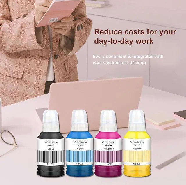 Alt view image 2 of 7 - GI-26 GI26 Ink Refill Bottles Replacement for Canon GI-26 GI26 Ink GX3020 GX4020 GX5020 GX6020 GX6021 GX7020 GX7021 Printer (4-Pack Black Cyan Magenta Yellow)