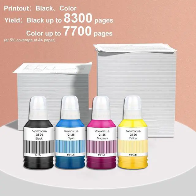 Alt view image 3 of 7 - GI-26 GI26 Ink Refill Bottles Replacement for Canon GI-26 GI26 Ink GX3020 GX4020 GX5020 GX6020 GX6021 GX7020 GX7021 Printer (4-Pack Black Cyan Magenta Yellow)