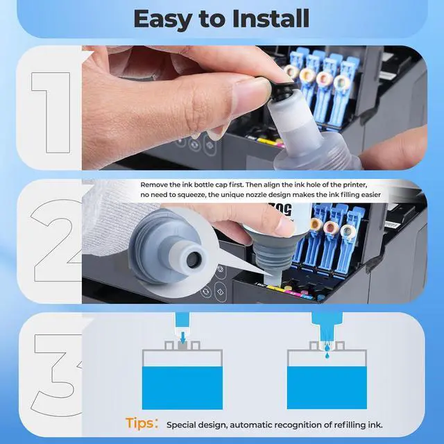 Alt view image 4 of 7 - ET-2850 ET-3850 ET-15000 ET-4850 502 Ink Refill Bottles Compatible with 502 Ink ET 2850 ET 3850 ET 15000 ET 4850 ET2850 ET3850 ET4850 ET-3843 ET-4760 ET-2760 ET-2980 ET-3830 ET-2750 3750 4750 Printer