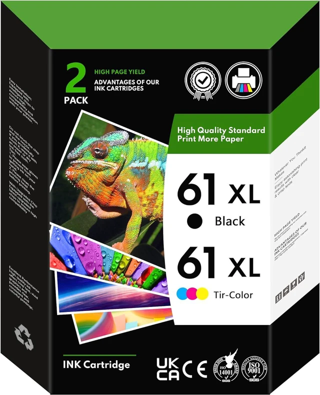 Main image of 61XL 61 XL Ink Cartridge Replacement for HP 61 Ink Deskjet 1000 1050 1512 1513 2540 2542 2549 3510 3050 3050A 4630 5530 Envy 4500 4501 4502 5530 Officejet 4630 4635 Printer (1 Black,1 Tri-Color)