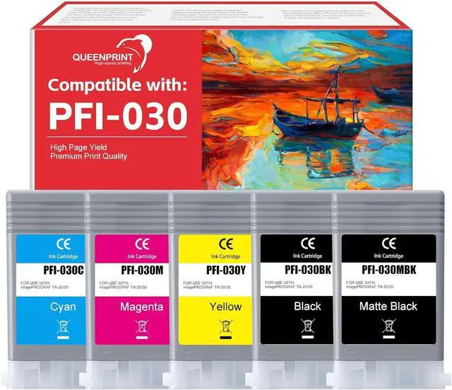 Main image of PFI-030 Ink Cartridge Replacement for Canon PFI030 Ink for imagePROGRAF TA-20 TA-30 TM-240 TM-340 Printers, 5-Pack PFI030 Pigment Ink Tank Set (PFI-030MBK PFI-030BK PFI-030C PFI-030M PFI-030Y, 55ML)