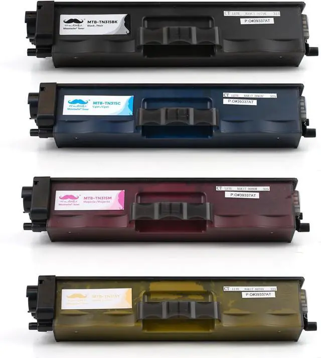 Alt view image 3 of 7 - 4 PK Moustache Compatible for Brother TN-315 TN315 TN310 Black Cyan Magenta Yellow Toner Cartridges Compatible for Brother HL-4150CDN HL-4570CDW HL-4570CDWT MFC-9460CDN MFC-9560CDW MFC-9970CDW