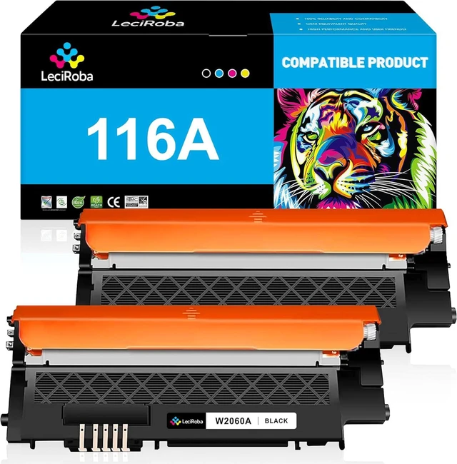 Main image of LeciRoba 116A W2060A Black Compatible Toner Cartridge Replacement for HP 116A W2060A for HP Color Laser 150 Series, Color Laser MFP 178, 179 Series Printer (2-Pack, Black)
