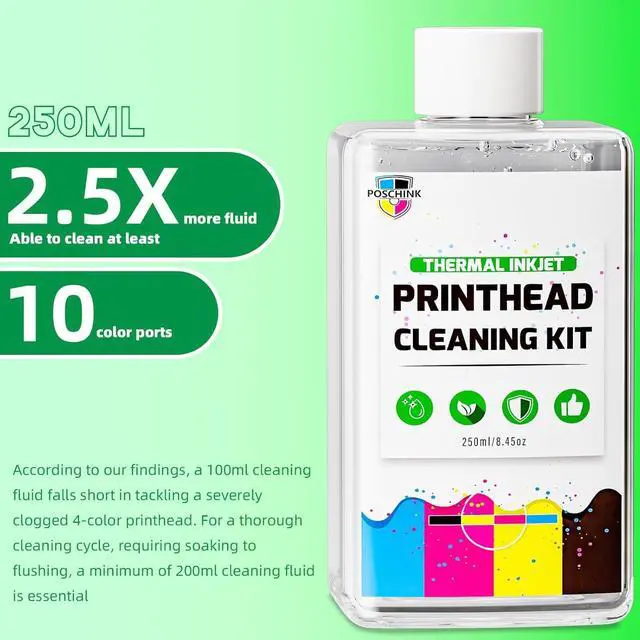 Alt view image 2 of 6 - Poschink Printhead Cleaning Kit for Canon, 250ml Print Head Cleaner Solution for Canon PIXMA MX922 MX920 MX870 IX6820 MG6620 MG7720 MG5220 G7020 TS9020 MG7520 etc. Inkjet Printers