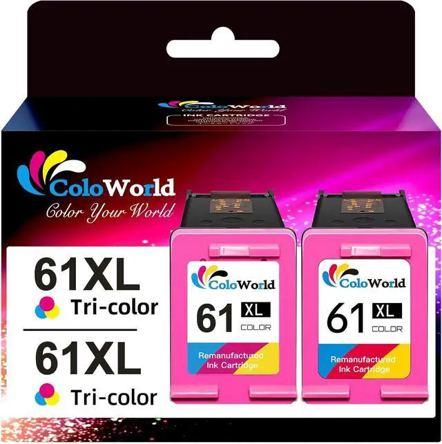 Main image of ColoWorld Remanufactured Ink Cartridges Replacement for HP 61XL 61 XL for Envy 4500 4502 5534 5535 DeskJet 2512 3510 2542 2540 2544 3000 3050a 3052a 1055 2548 OfficeJet 4630 4632 Printer (2 Color)