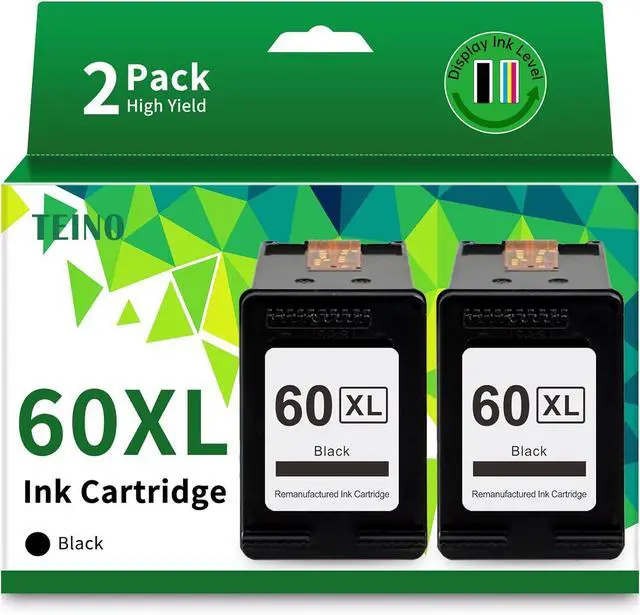 Main image of TEINO 60XL 60 Black Ink Cartridge Remanufactured Ink Cartridge Replacement for HP Ink 60 60XL for HP PhotoSmart C4680 C4780 C4795 C4640 D110 DeskJet F4480 F4440 F2430 F4280 Envy 100 110 120 (2 Black)