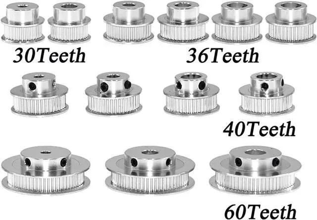 Alt view image 2 of 7 - Aluminum Timing Pulley Set, GT2 Timing Pulley 30 36 40 60 Tooth, Wheel Bore 5mm 8mm Aluminum Gear Teeth(60t W6 B10)