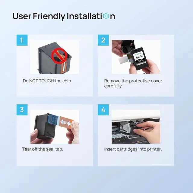 Alt view image 5 of 6 - 64XL Ink Cartridge for HP Printer Ink 64 XL Cartouche Encre for HP64XL Combo Pack Compatible for HP Envy 7155 7200 7255 7820 Series 7800 7822 7855 7858 Tango X Terra Printer (Black, Colour)