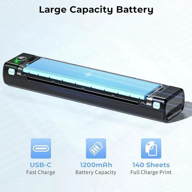 Alt view image 6 of 7 - Phomemo Thermal Portable Printer Wireless for Travel, M08F Mobile for Home Use Bluetooth Compact Support 8.5" X 11" Thermal Paper, Inkless Printer Compatible with Phone & Laptop