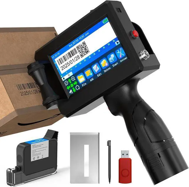 Main image of Portable Handheld Inkjet Printer Gun-0.5 Inch Nozzle for Logo/Batch Number/QR Code on Any Surface (Metal,Wood,Glass,Cloth,Carton) with Quick-Drying Ink & Multi-Language Support