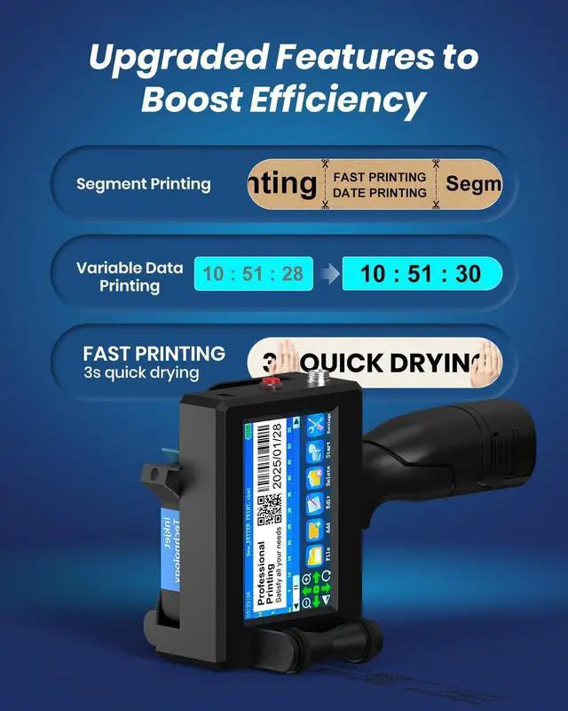 Alt view image 2 of 7 - Portable Handheld Inkjet Printer Gun-0.5 Inch Nozzle for Logo/Batch Number/QR Code on Any Surface (Metal,Wood,Glass,Cloth,Carton) with Quick-Drying Ink & Multi-Language Support