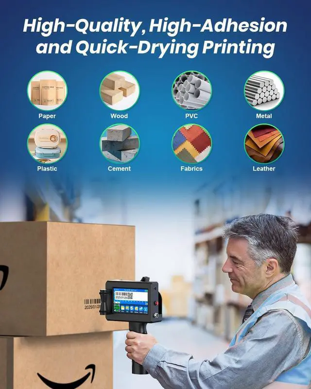 Alt view image 3 of 7 - Portable Handheld Inkjet Printer Gun-0.5 Inch Nozzle for Logo/Batch Number/QR Code on Any Surface (Metal,Wood,Glass,Cloth,Carton) with Quick-Drying Ink & Multi-Language Support