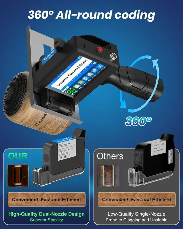 Alt view image 7 of 7 - Portable Handheld Inkjet Printer Gun-0.5 Inch Nozzle for Logo/Batch Number/QR Code on Any Surface (Metal,Wood,Glass,Cloth,Carton) with Quick-Drying Ink & Multi-Language Support