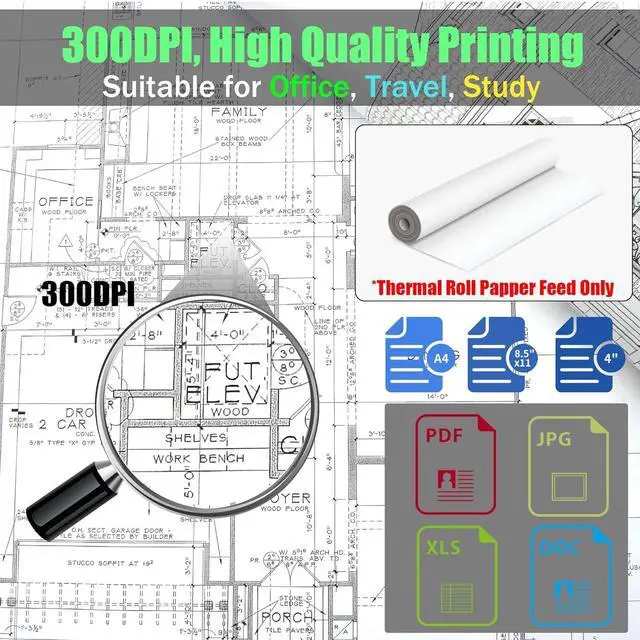 Alt view image 4 of 7 - Portable Wireless Printer for Travel, Inkless Support 8.5" X 11" US Letter & Legal, A4 & A5 Thermal Paper, Compatible With Android/iOS & Laptop for Home Use (Avocado Green)