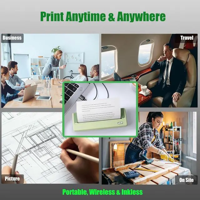 Alt view image 6 of 7 - Portable Wireless Printer for Travel, Inkless Support 8.5" X 11" US Letter & Legal, A4 & A5 Thermal Paper, Compatible With Android/iOS & Laptop for Home Use (Avocado Green)