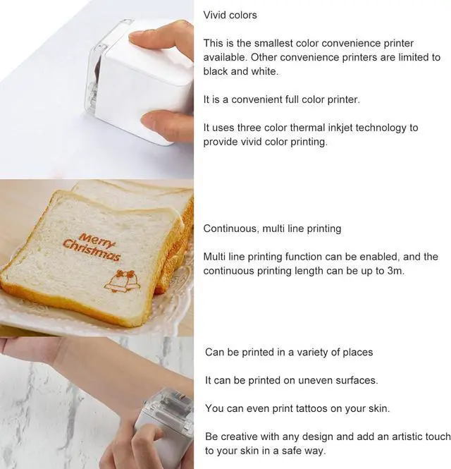 Alt view image 3 of 7 - Bewinner Mini Edible Inkjet Printer - Protable Handheld Color Food Printer, Coffee Stencils Latte Art Printer Pen in Bread Cake Cookie Universal for Printing Everywhere You Want 1200x1200dpi