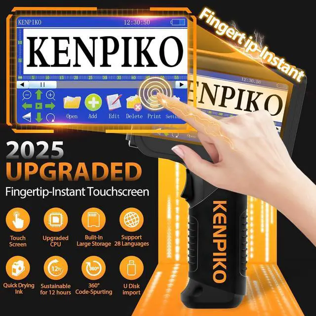 Alt view image 3 of 7 - Kenpiko Handheld Inkjet Printer,2025 Newly KP-N01 Handheld Printer Gun 0.5 Inch Nozzle with 4.3 Fingertip-Instant Touchscreen,Portable Inkjet Printers with 42ml Quick-Drying Ink Cartridge for Logo