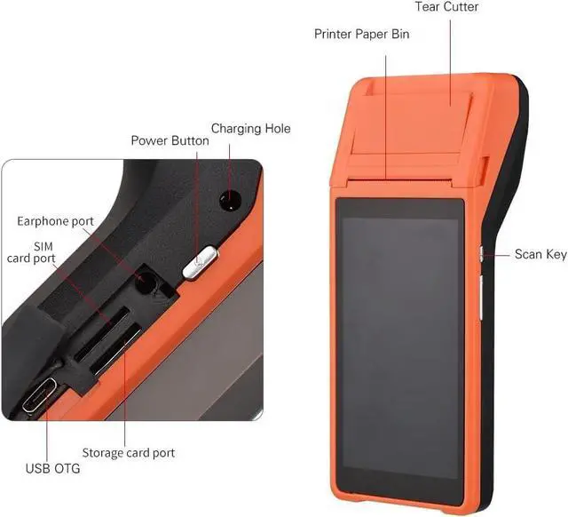 Alt view image 4 of 7 - All in One Handheld PDA Printer Smart POS Terminal Wireless Portable Printers Intelligent Payment Terminal Function BT/WiFi/USB OTG/ 3G Communication