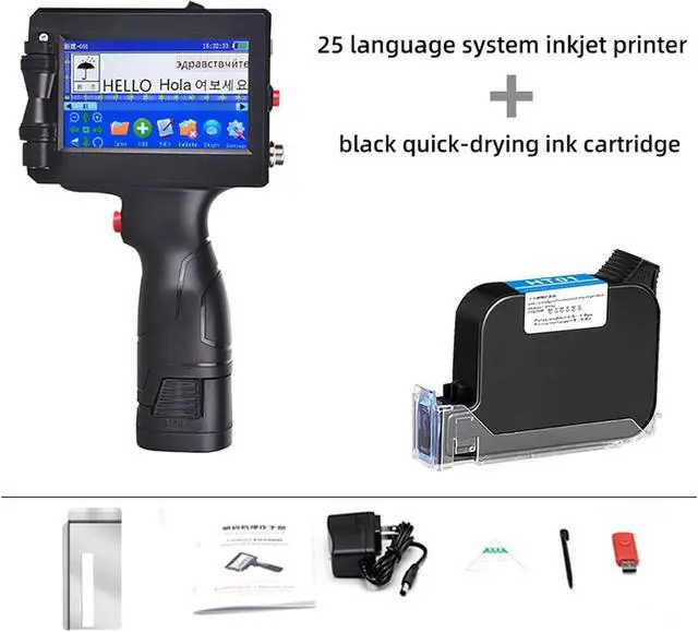 Alt view image 5 of 7 - Handheld Inkjet Printer, Date Label Gun, Portable Printers with 4.3 Inch Touch Screen, Inkjet Coding Machine with Cartridge for Date/Time/Barcode Label Text Logo (Support 25 Languages)