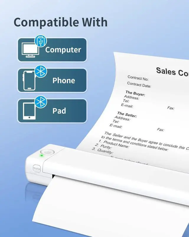 Alt view image 3 of 7 - Odaro M08F Portable Wireless Letter Printer for Travel, Bluetooth Thermal Inkless Small Printer, Support 8.5" X 11" Letter Size Thermal Paper, Work with Laptop Phone and Pad