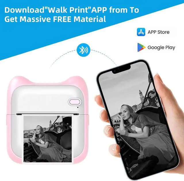 Alt view image 3 of 7 - PRINHSJI Mini Sticker Printer, Portable Thermal Printer, Inkless Pocket Maker for Study Notes, Pictures, DIY, Label, Photos, DIY, Compatible with iOS & Android