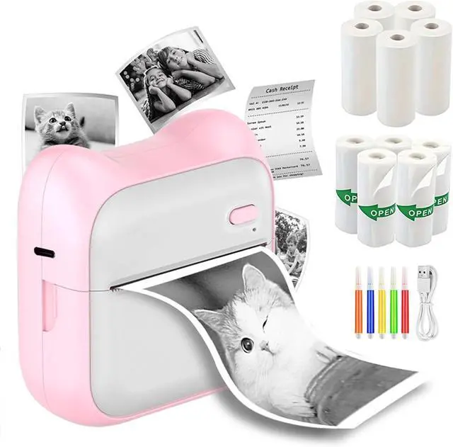 Main image of PRINHSJI Mini Sticker Printer, Portable Thermal Printer, Inkless Pocket Maker for Study Notes, Pictures, DIY, Label, Photos, DIY, Compatible with iOS & Android