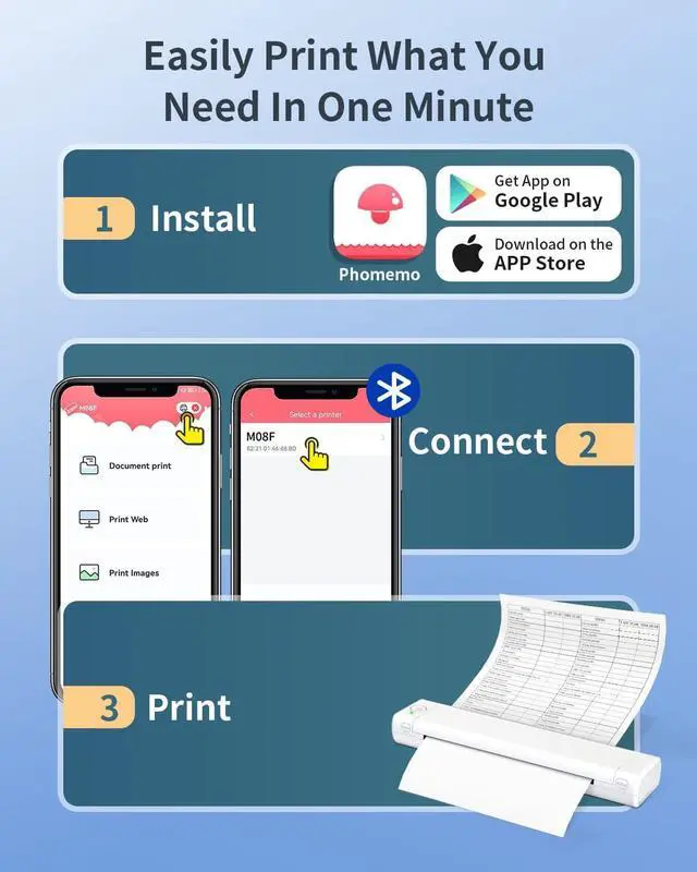 Alt view image 7 of 7 - Odaro M08F Portable Wireless Letter Printer for Travel, Bluetooth Thermal Inkless Small Printer, Support 8.5" X 11" Letter Size Thermal Paper, Work with Laptop Phone and Pad