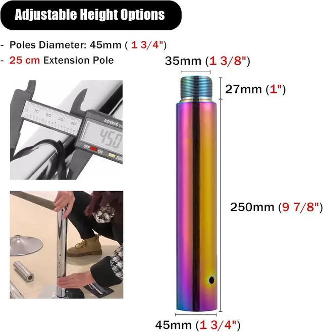Alt view image 2 of 5 - Dance Pole Extension for 45Mm, 125/250/500Mm Fitness Poles Kit to Connect Dancing Pole, Height Adjustable Ceilings Tube for Club, Home, 5 Colours (Pink 250Mm) (Colour 250mm)