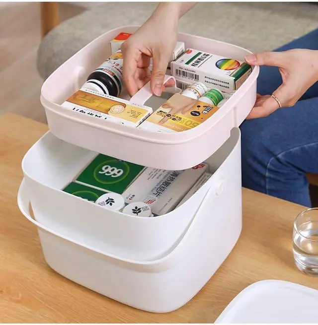 Alt view image 3 of 7 - Portable Medicine Chest, Lockable Family First Aid Box with Multi-Compartment Storage, Waterproof, Pink, Lightweight Organizer(19.7X17.8X17.8CM) (One Color 26.1X24.5X23.3CM)