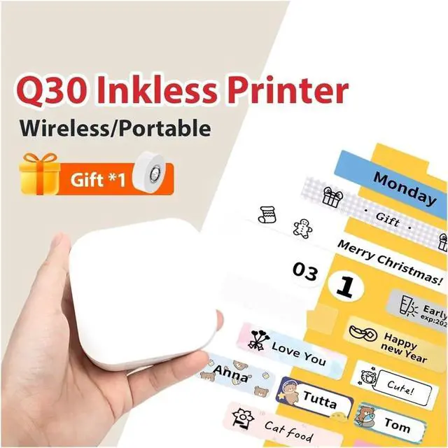 Alt view image 2 of 5 - Thermal Printer Paper Sticker Wireless Label Printer Pocket Handheld Printer Thermal Price Label Sticker Marker Home Office Use Easy to Use(White Q30 Printer)