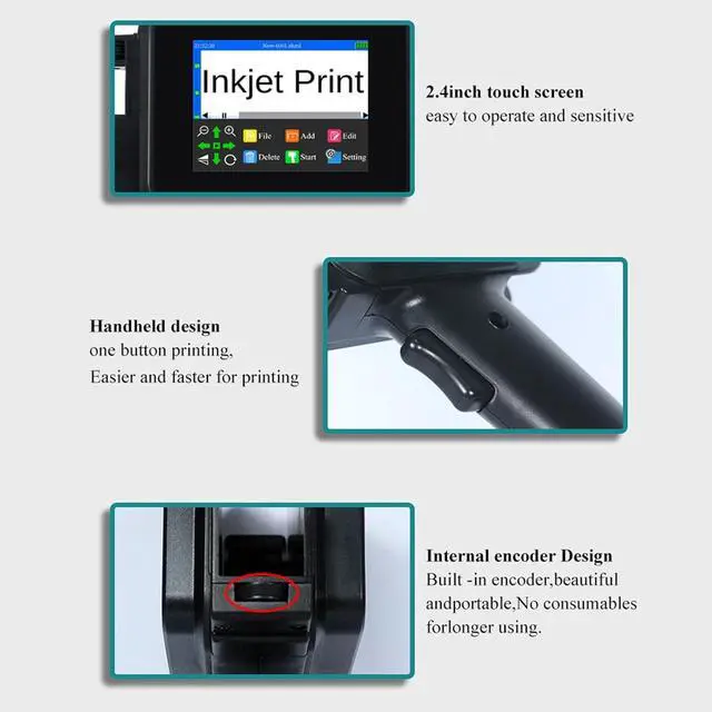 Alt view image 5 of 7 - Handheld Inkjet Printer, 600DPI Portable Handheld Printer with Quick Drying 42ml Ink Cartridge Date Printing Machine for Text Labels Graphics