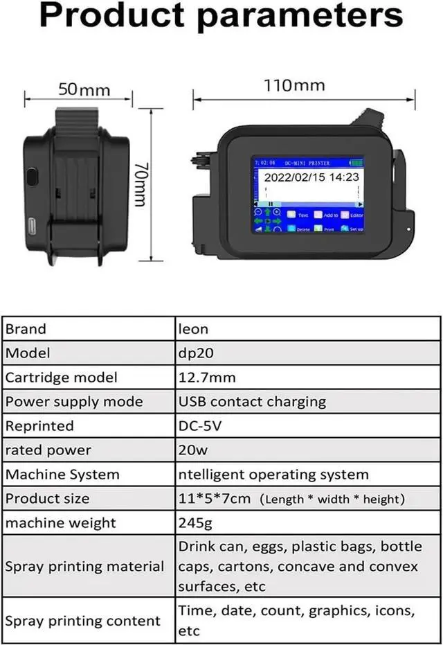 Alt view image 6 of 7 - Mini Hand-held Label Inkjet Printer Portable Intelligent Small Production Date Two-Dimensional Code Machine Wide Printing Material(Printer-3 Ink)