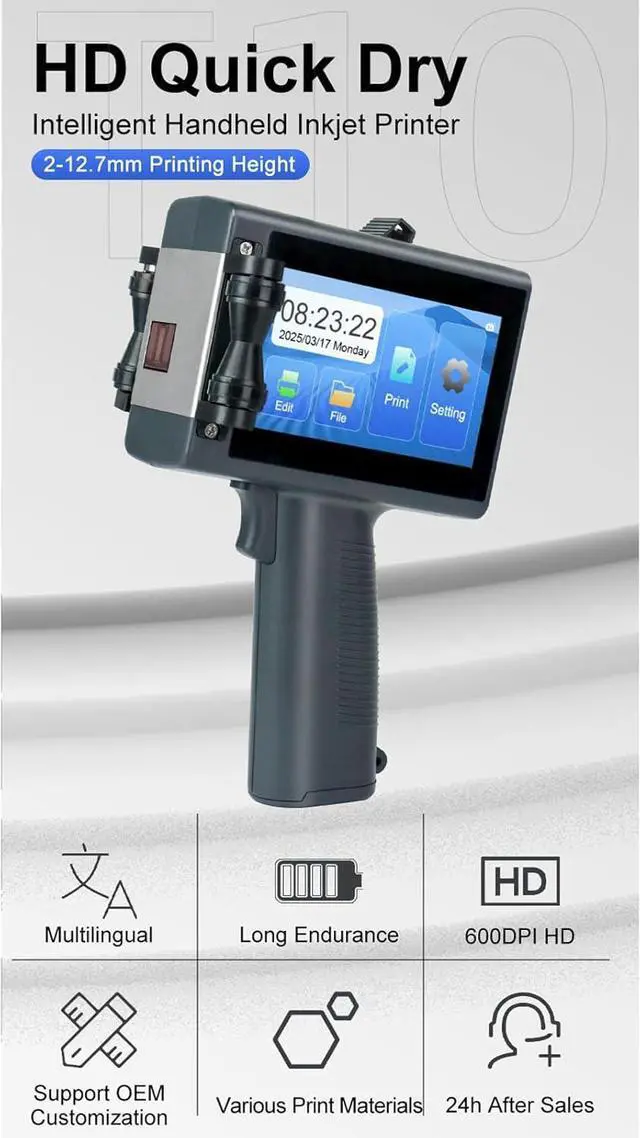 Alt view image 5 of 7 - Handheld Inkjet Printer, 12.7mm Portable Date Printing Machine with 4.3mm Touchscreen Multifunctional Handheld Printing Machine for Barcode Text