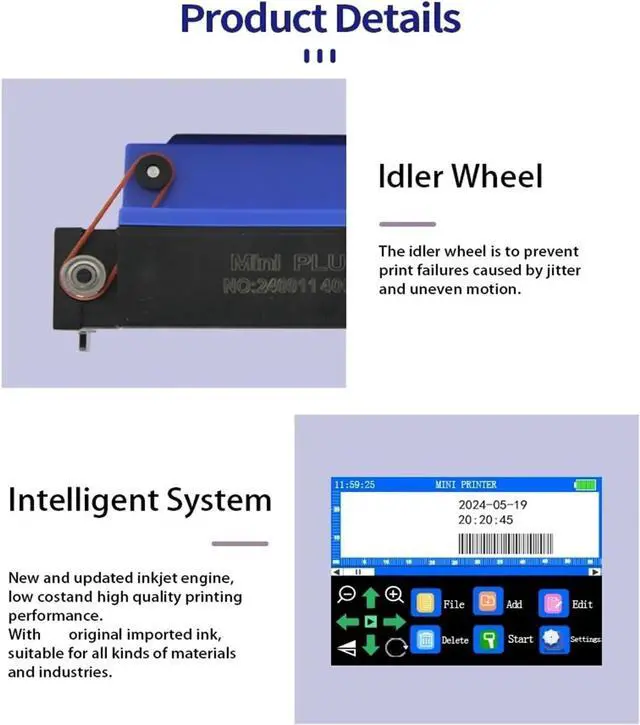 Alt view image 7 of 7 - 25.4mm/1 Inch Portable Mini Printer Handheld Inkjet Printer Non-encrypted QR Barcode Image Logo Date Coding Machine Wide Printing Material(with 1 Ink)