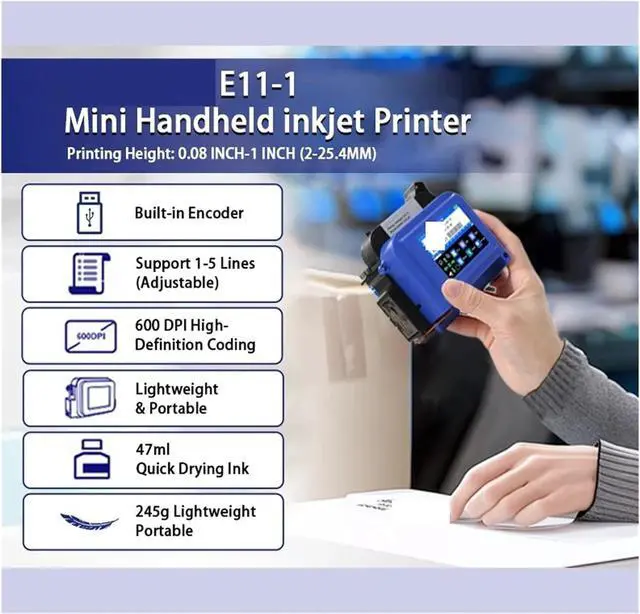 Alt view image 6 of 7 - 25.4mm/1 Inch Portable Mini Printer Handheld Inkjet Printer Non-encrypted QR Barcode Image Logo Date Coding Machine Wide Printing Material(with 1 Ink)