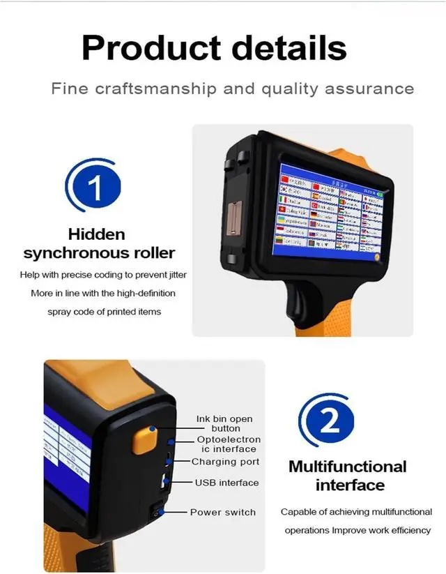 Alt view image 5 of 7 - Handheld Inkjet Printer 12.7mm Multi-Languages with Fast Drying Non Encrypted Ink for Text QR Code Batch Number Date Wide Printing Material(Printer-1 Ink)