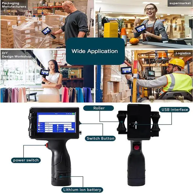 Alt view image 5 of 7 - Handheld Printer, High Definition Inkjet Code Printer with 4.3 Inch Led Touchscreen Quick-Drying Ink Cartridge, Portable Inkjet Printer for Label/Production Date/Barcode/