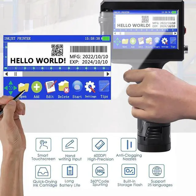 Alt view image 3 of 7 - Handheld Printer, High Definition Inkjet Code Printer with 4.3 Inch Led Touchscreen Quick-Drying Ink Cartridge, Portable Inkjet Printer for Label/Production Date/Barcode/