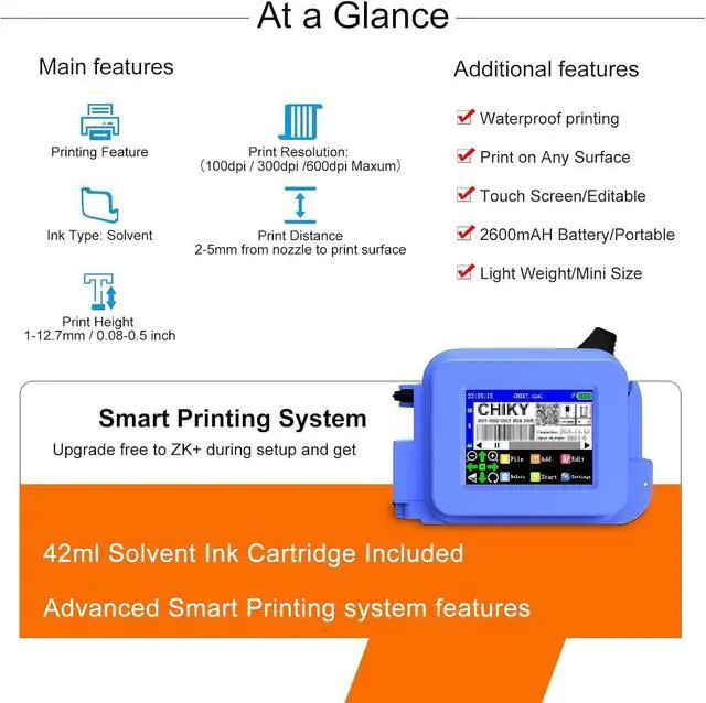 Alt view image 2 of 7 - Mini Handheld Inkjet Printer, Pocket Portable Coder with 2.4 Inch Led Touch Screen, Inkjet Printer for DIY Printing/Qr Code/Barcode/Date Etc.,C-D
