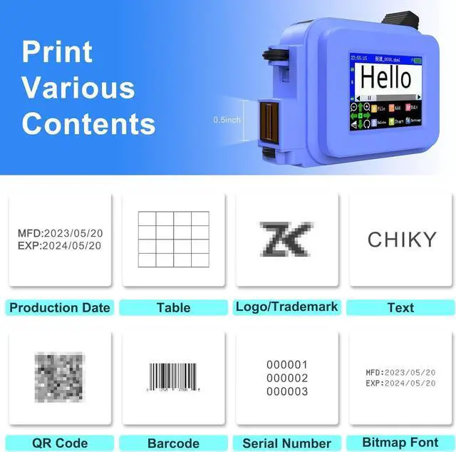 Alt view image 4 of 7 - Mini Handheld Inkjet Printer, Pocket Portable Coder with 2.4 Inch Led Touch Screen, Inkjet Printer for DIY Printing/Qr Code/Barcode/Date Etc.,C-D