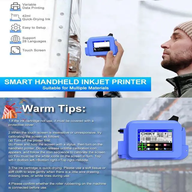 Alt view image 7 of 7 - Mini Handheld Inkjet Printer, Pocket Portable Coder with 2.4 Inch Led Touch Screen, Inkjet Printer for DIY Printing/Qr Code/Barcode/Date Etc.,C-D