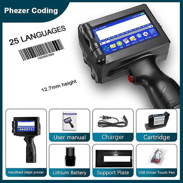 Alt view image 7 of 7 - Handheld Printer, High Definition Inkjet Code Printer with 4.3 Inch Led Touchscreen Quick-Drying Ink Cartridge, Portable Inkjet Printer for Label/Production Date/Barcode/