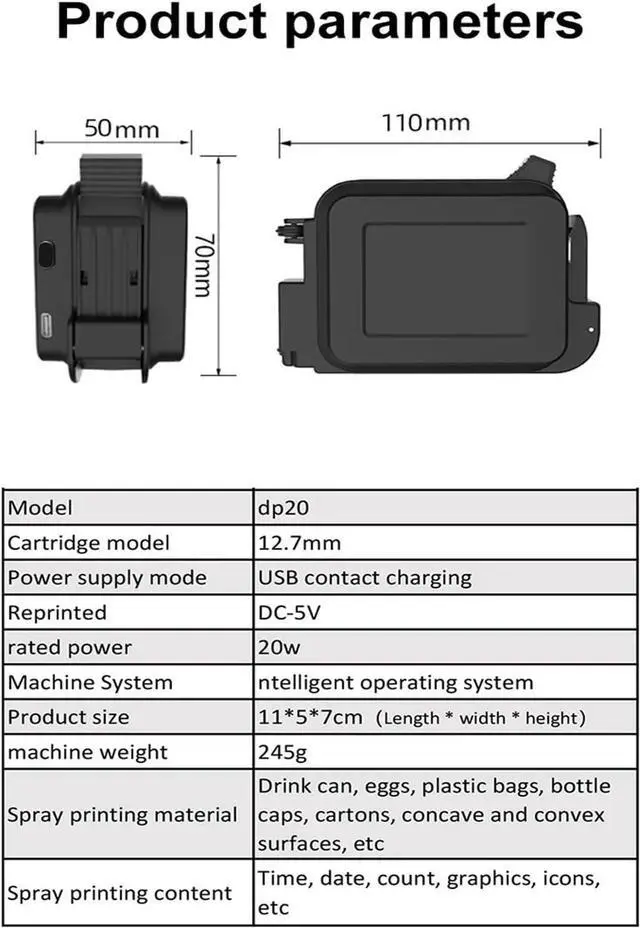 Alt view image 6 of 7 - Handheld Mini Label Inkjet Printer Production Date Pattern Character Encoding Machine Permanent Ink Wide Printing Material(Printer - 2 Ink)